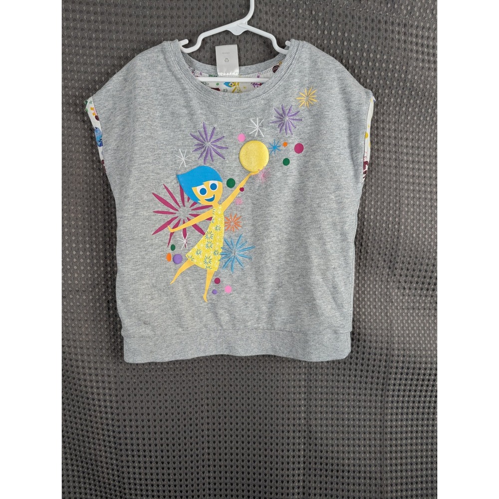 Disney Store Inside Out Joy Girls Top Size 7/8 Gray Graphic Sleeveless Shirt